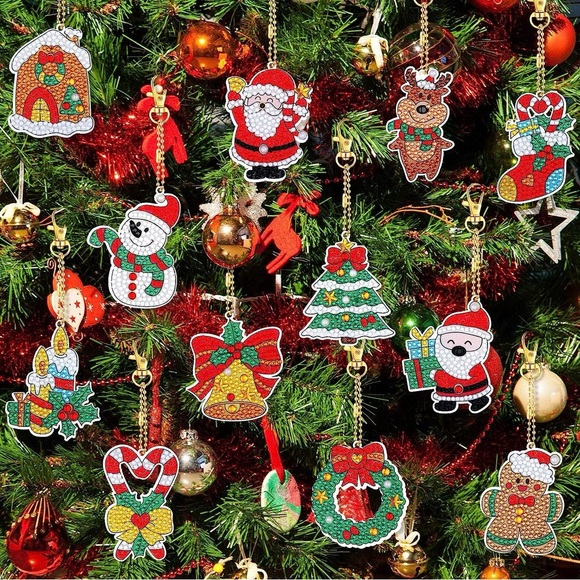 12 DIY Christmas Ornaments, Diamond Painting Kit, Includes Tools & Rhinestones - Picture 2 of 7